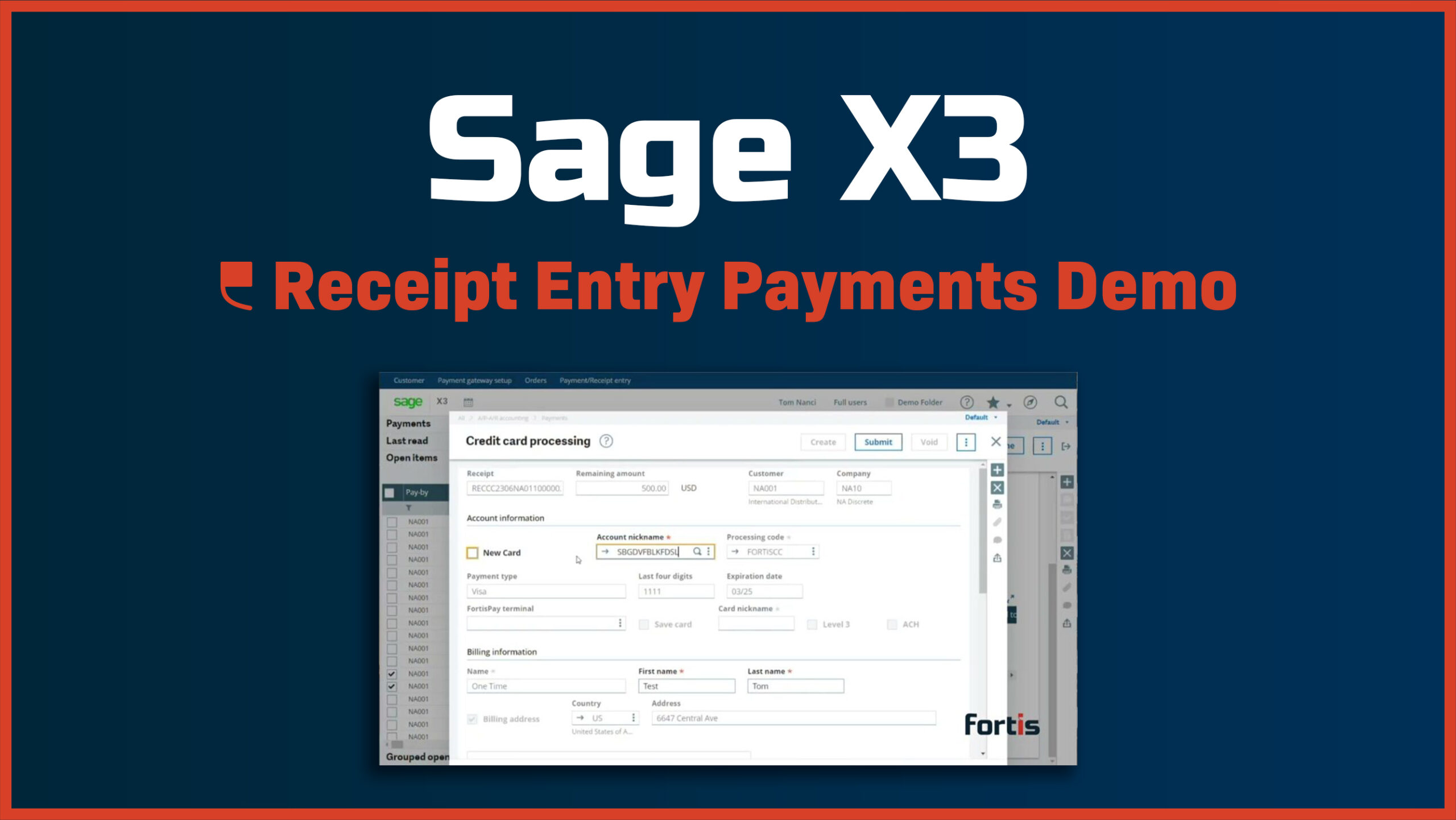 Sage X3 – Receipt Entry Payments